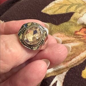 Silver Plated Pink Crystal Ring Size 6